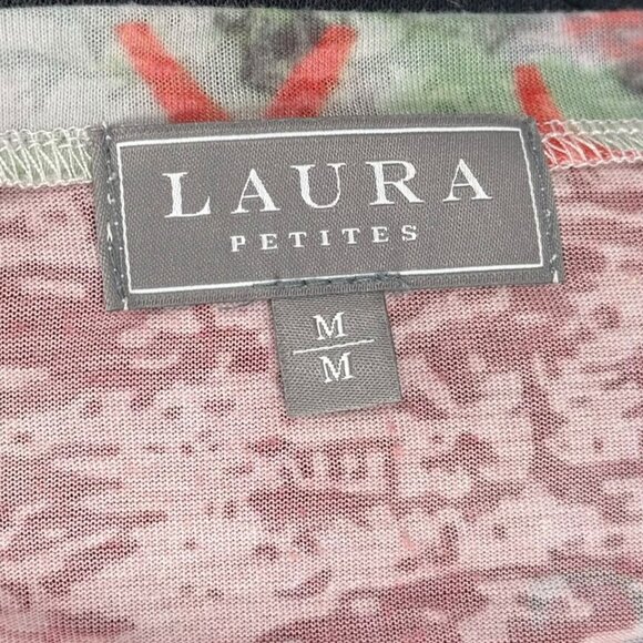 Laura Petites burnout graphic print long sleeve V-neck mesh top womens petite M - Picture 9 of 11